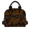 Dark Brown Western Damask Print Insulated Lunch Bag