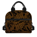 Dark Brown Western Damask Print Insulated Lunch Bag