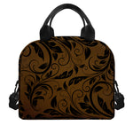 Dark Brown Western Damask Print Insulated Lunch Bag