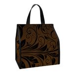 Dark Brown Western Damask Print Insulated Lunch Tote