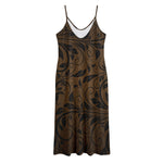 Dark Brown Western Damask Print Jersey Midi Cami Dress
