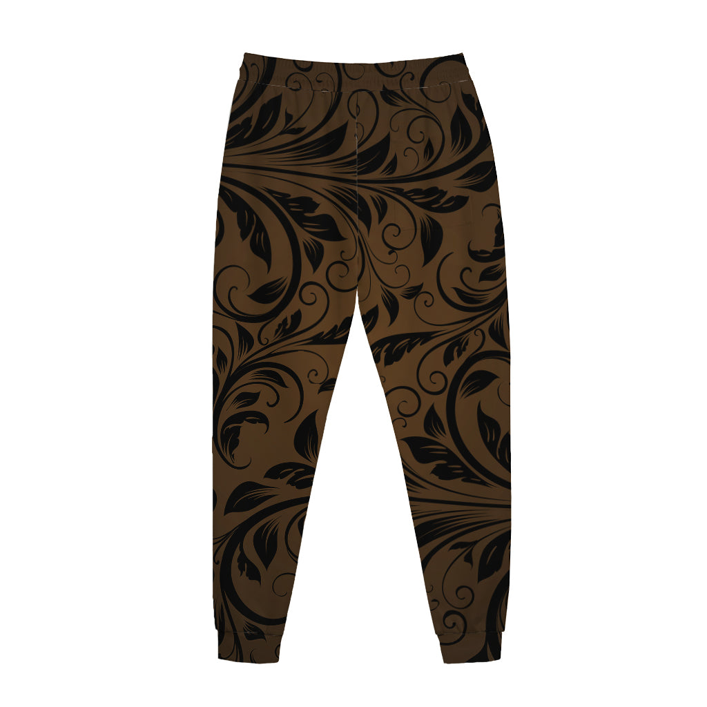Dark Brown Western Damask Print Jogger Pants