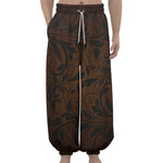 Dark Brown Western Damask Print Lantern Pants