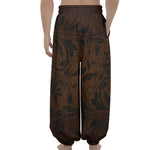 Dark Brown Western Damask Print Lantern Pants