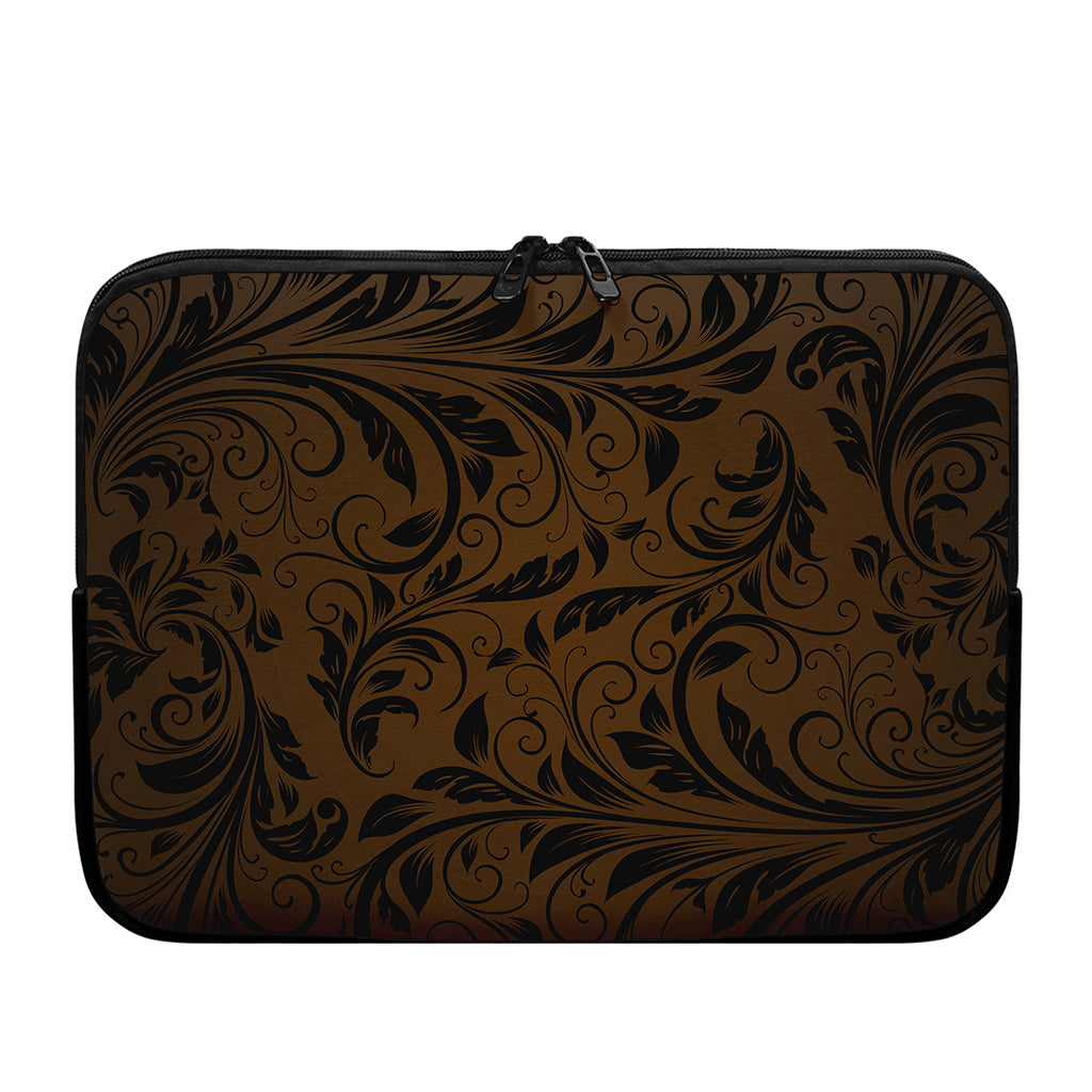 Dark Brown Western Damask Print Laptop Sleeve