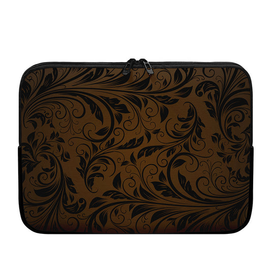 Dark Brown Western Damask Print Laptop Sleeve