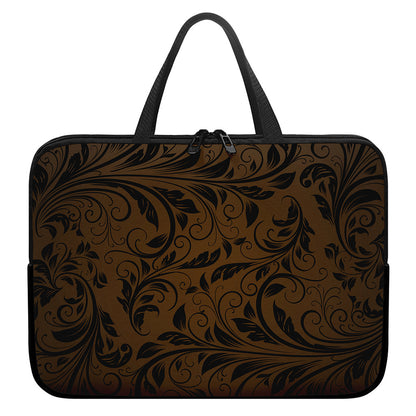Dark Brown Western Damask Print Laptop Sleeve With Handle