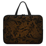 Dark Brown Western Damask Print Laptop Sleeve With Handle