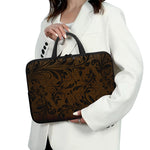 Dark Brown Western Damask Print Laptop Sleeve With Handle