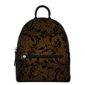 Dark Brown Western Damask Print Leather Backpack