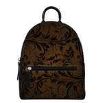 Dark Brown Western Damask Print Leather Backpack
