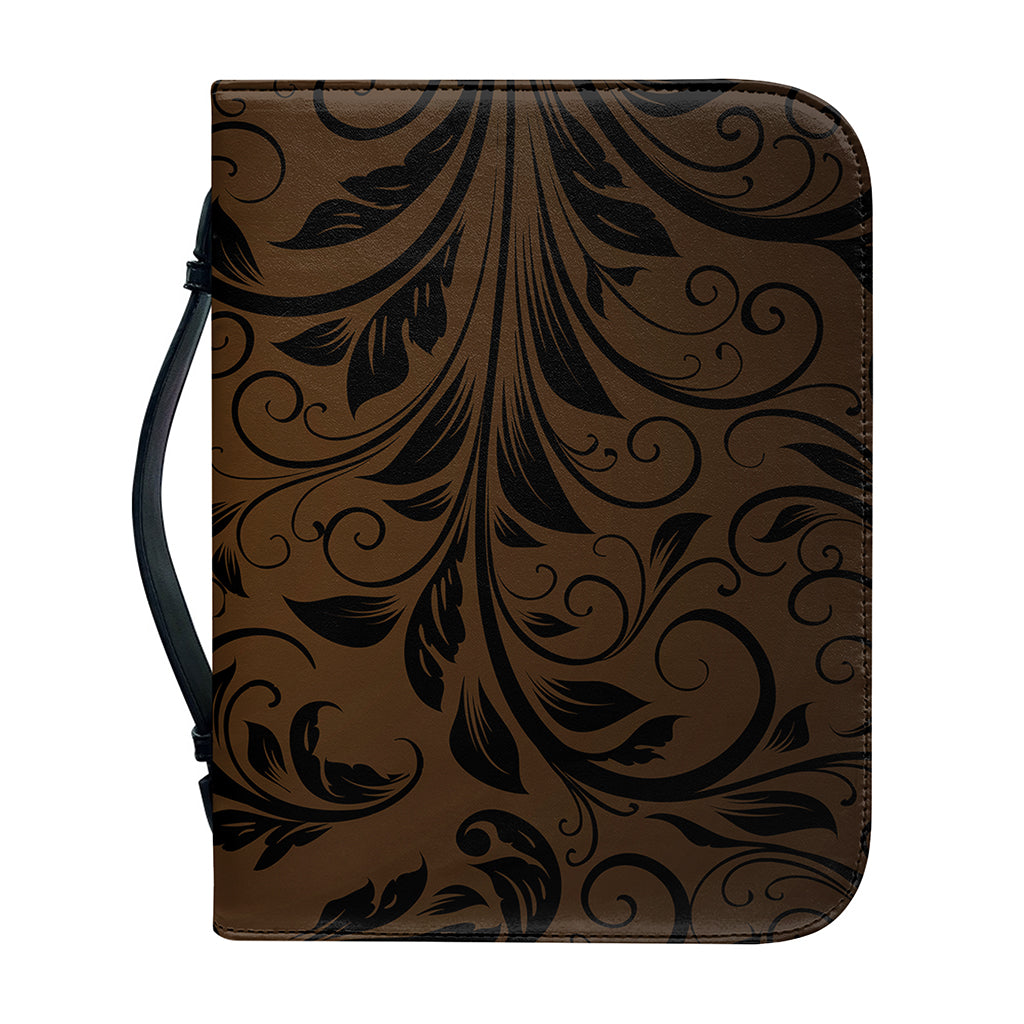 Dark Brown Western Damask Print Leather Bible Cover