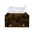 Dark Brown Western Damask Print Leather Tissue Box Cover