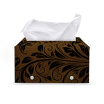 Dark Brown Western Damask Print Leather Tissue Box Cover