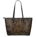 Dark Brown Western Damask Print Leather Tote Bag With Zipper