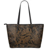 Dark Brown Western Damask Print Leather Tote Bag