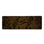 Dark Brown Western Damask Print Long Kitchen Mat