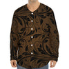 Dark Brown Western Damask Print Long Sleeve Baseball Jersey