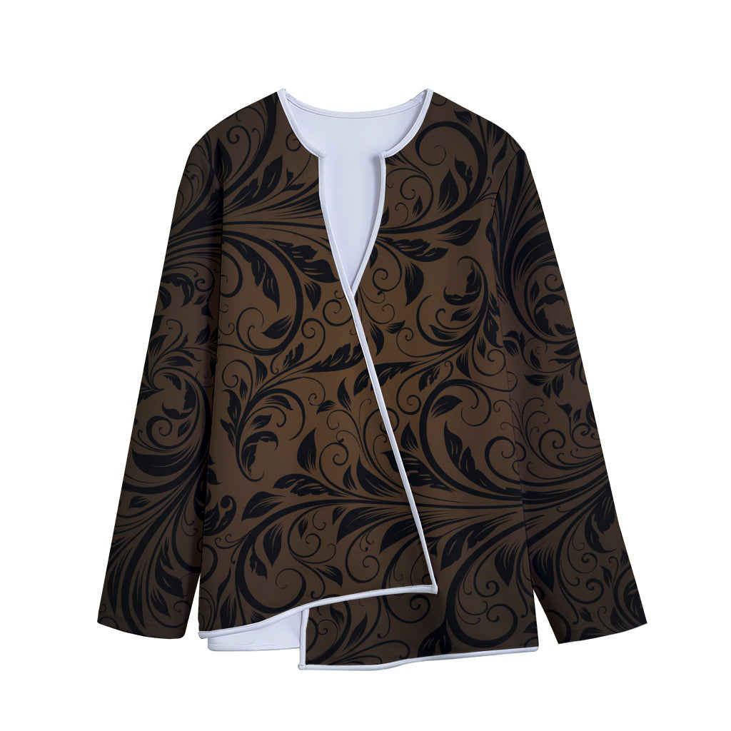 Dark Brown Western Damask Print Long Sleeve Short Coat