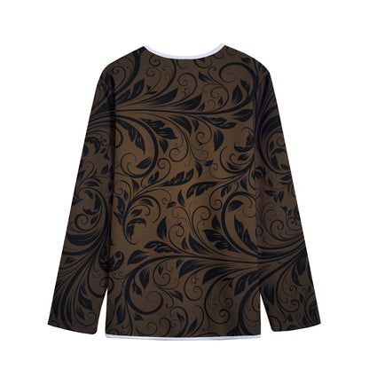 Dark Brown Western Damask Print Long Sleeve Short Coat