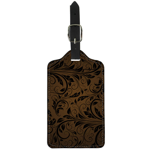 Dark Brown Western Damask Print Luggage Tag