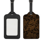 Dark Brown Western Damask Print Luggage Tag