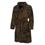 Dark Brown Western Damask Print Men's Bathrobe