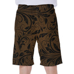 Dark Brown Western Damask Print Men's Beach Shorts