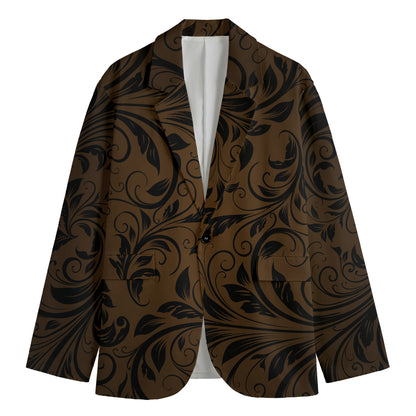 Dark Brown Western Damask Print Men's Blazer
