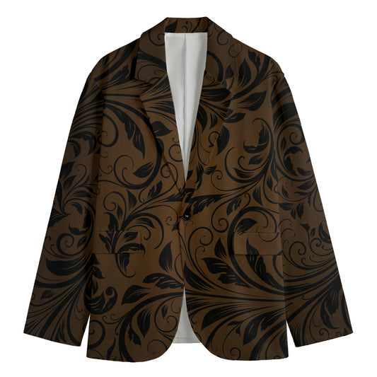 Dark Brown Western Damask Print Men's Blazer