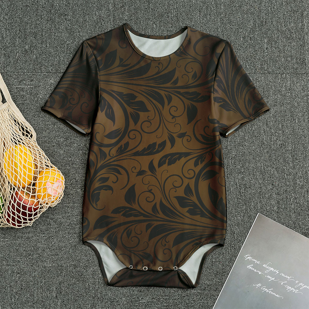 Dark Brown Western Damask Print Men's Bodysuit