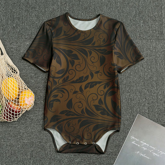 Dark Brown Western Damask Print Men's Bodysuit