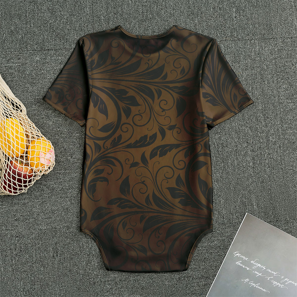 Dark Brown Western Damask Print Men's Bodysuit