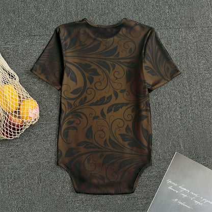 Dark Brown Western Damask Print Men's Bodysuit