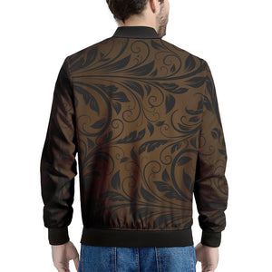 Dark Brown Western Damask Print Men's Bomber Jacket