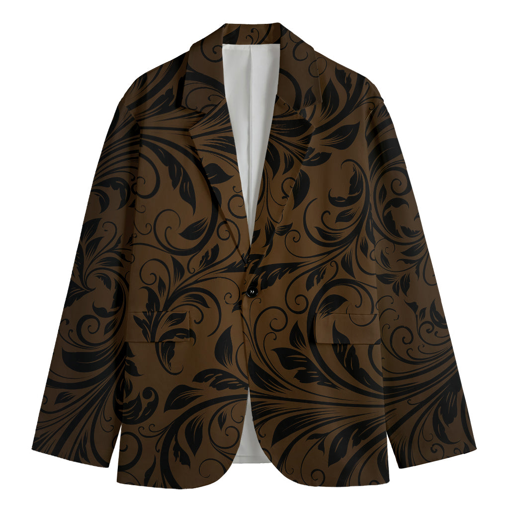 Dark Brown Western Damask Print Men's Cotton Blazer