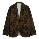 Dark Brown Western Damask Print Men's Cotton Blazer