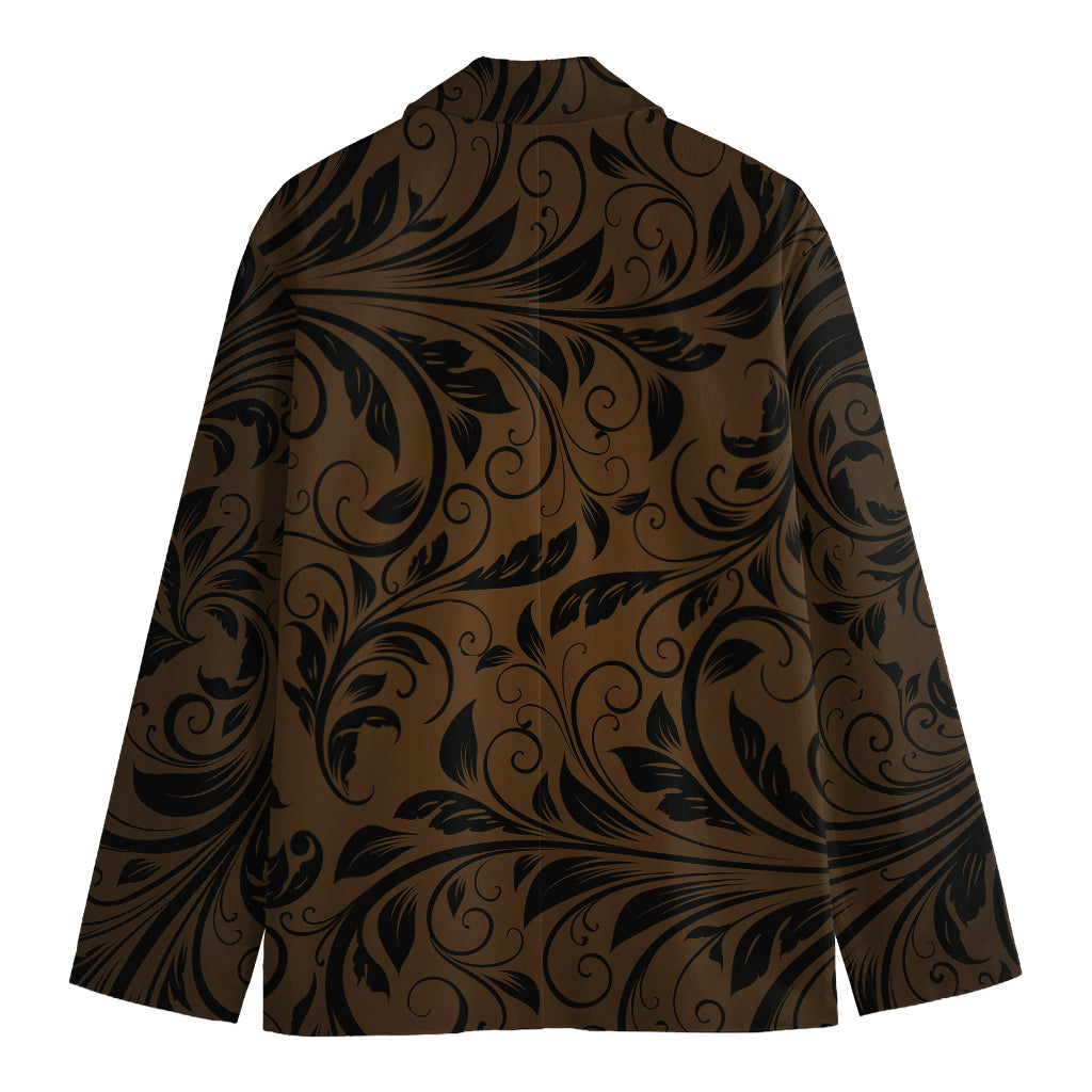 Dark Brown Western Damask Print Men's Cotton Blazer