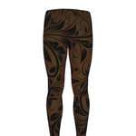 Dark Brown Western Damask Print Men's leggings
