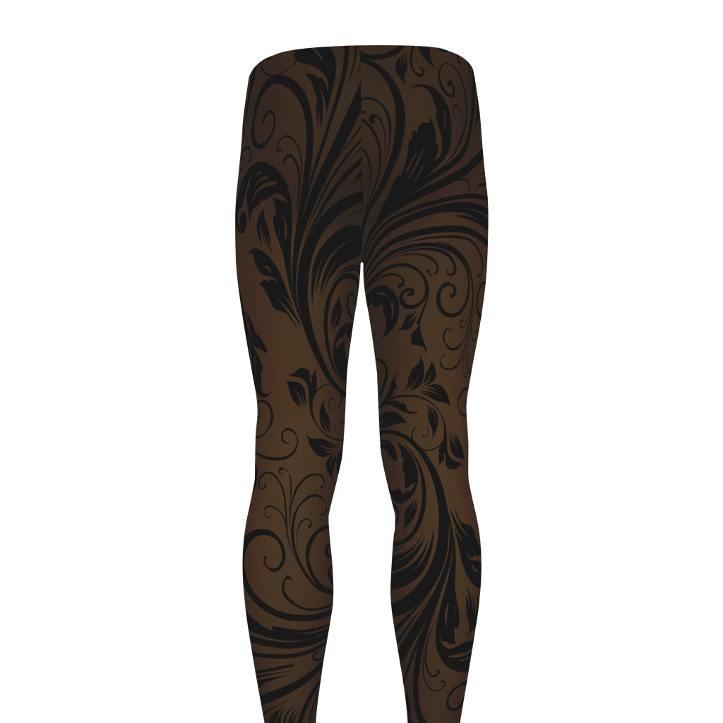 Dark Brown Western Damask Print Men's leggings