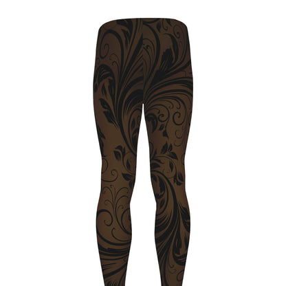 Dark Brown Western Damask Print Men's leggings