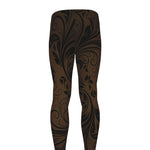 Dark Brown Western Damask Print Men's leggings