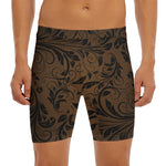Dark Brown Western Damask Print Men's Long Boxer Briefs