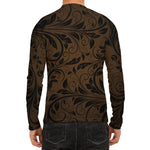 Dark Brown Western Damask Print Men's Long Sleeve Rash Guard