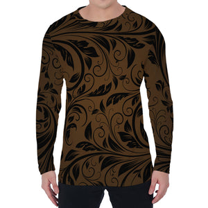 Dark Brown Western Damask Print Men's Long Sleeve T-Shirt