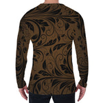 Dark Brown Western Damask Print Men's Long Sleeve T-Shirt