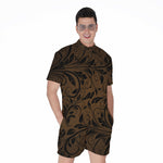Dark Brown Western Damask Print Men's Rompers