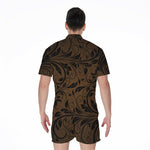 Dark Brown Western Damask Print Men's Rompers