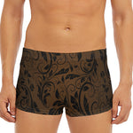 Dark Brown Western Damask Print Men's Short Boxer Briefs