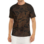 Dark Brown Western Damask Print Men's Short Sleeve Rash Guard